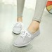 Womens Solid Color Canvas Lace Up Casual Flats Loafers