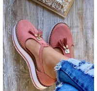 Women Tassel Decoration Cutout Round Toe Comfy Flats